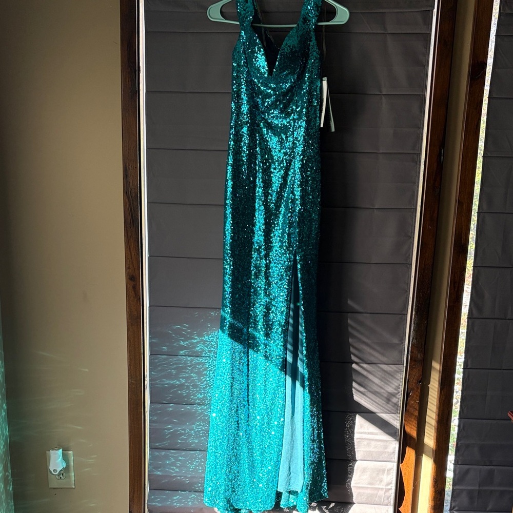 Emerald Sundae Teal Sequin Prom Dress